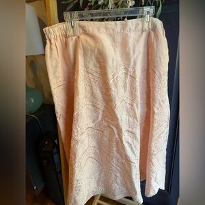 Midi A-line Skirt, 100 % Linen, Vintage Style Modest Embroidered Size 16